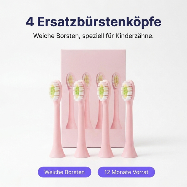 SmileSecret KIDS Ente Ersatzbürstenköpfe in Rosa – 4er-Set