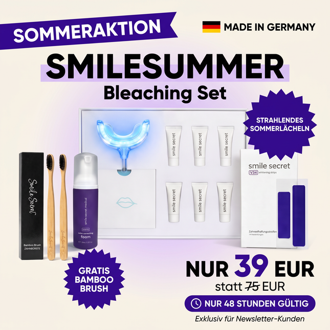SmileSummer Sommeraktion - Bleaching Set nur 39 EUR statt 75 EUR, Bamboo Brush gratis, strahlendes Sommerlaecheln, nur 48 Stunden